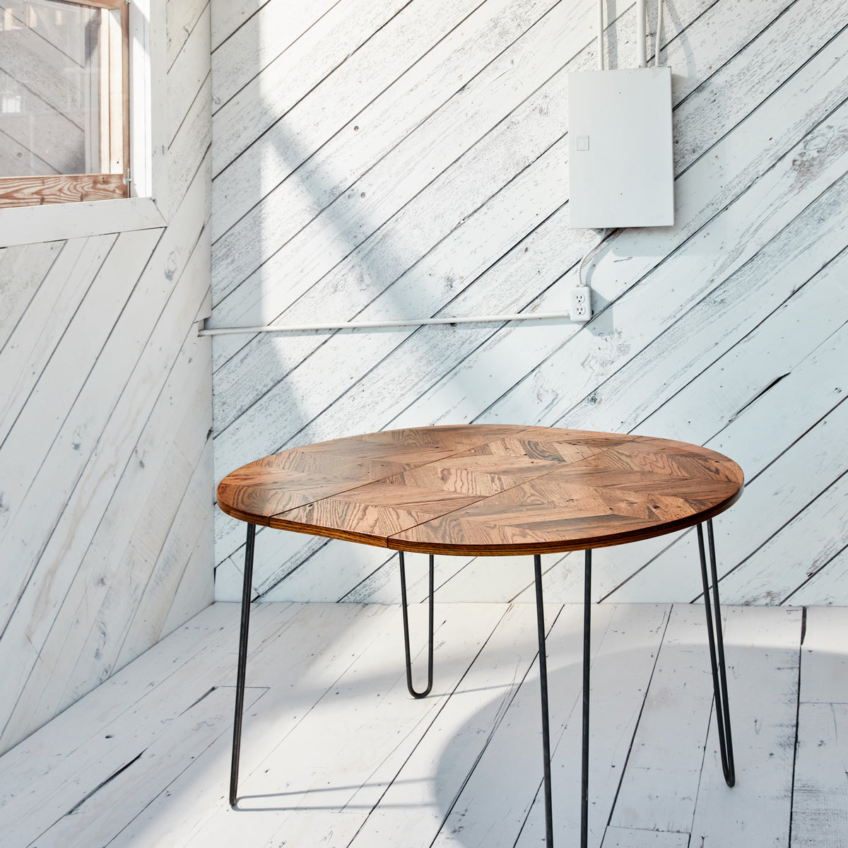 Herringbone Dining Table Wood Table With Metal Hairpin Base