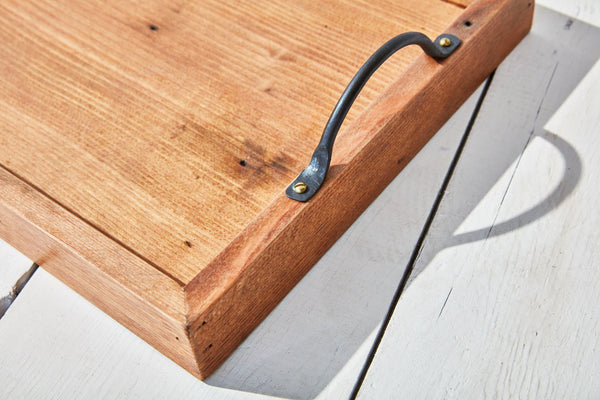 wood tray with metal handles