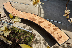 wood and metal outdoor bench