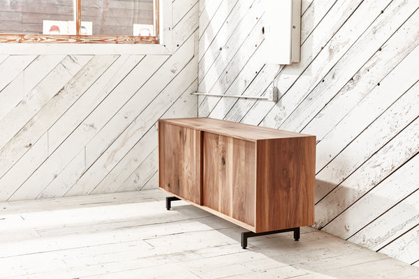 wood and metal storage credenza
