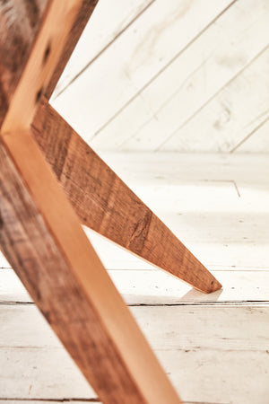 modern round wood table details