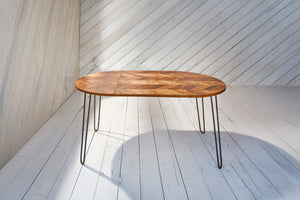 Herringbone dining table with metal legs
