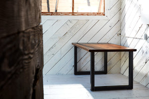 Industrial wood and metal dining table