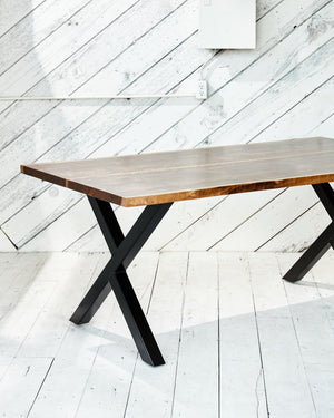 dining table with black metal base