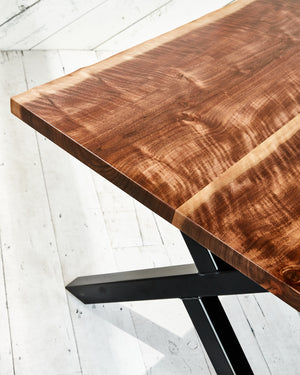 walnut and black metal table