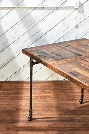 industrial wood and metal dining table