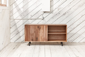 solid wood credenza with sliding doors and shelves