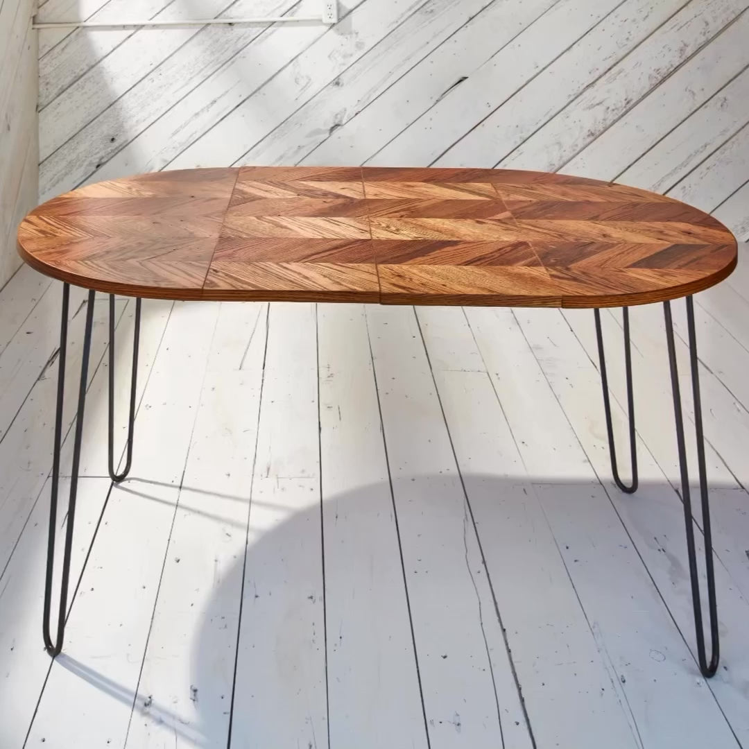 herringbone coffee table with hairpin legs